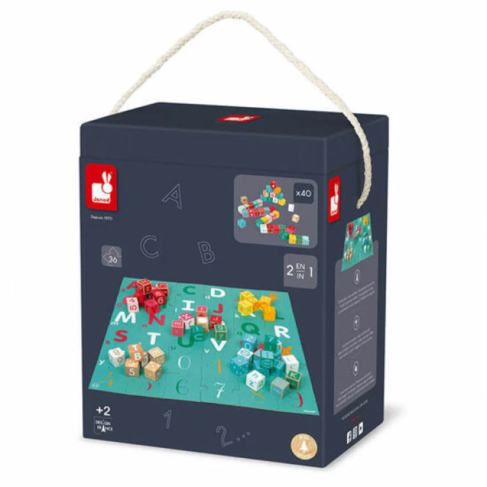 Kubix Set de 40 Cubs + Trencaclosques de Lletres i Números - Janod